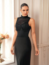 Oxana Designer Women Black Scalloped Lace Sheer Mesh Mock Neck Sexy Bodysuit Party, Holiday, New Year, Thanksgiving